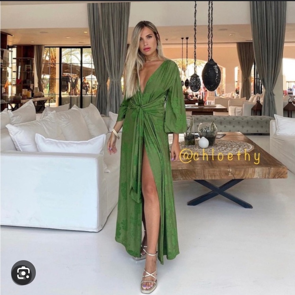 Zara Green Long Jacquard Dress